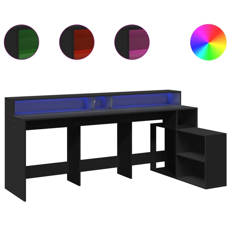 Breiter LED-beleuchteter Schreibtisch mit Monitorerhöhung
