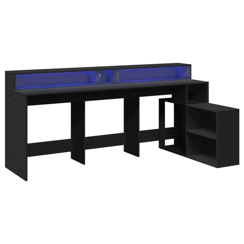 Breiter LED-beleuchteter Schreibtisch mit Monitorerhöhung