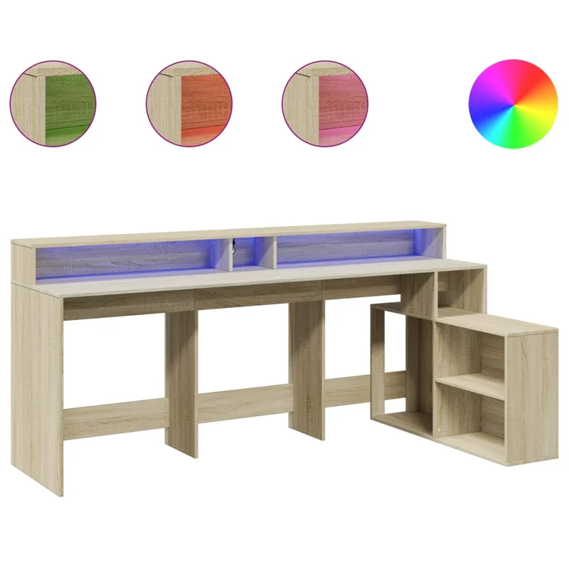 Breiter LED-beleuchteter Schreibtisch mit Monitorerhöhung