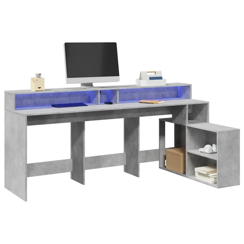 Breiter LED-beleuchteter Schreibtisch mit Monitorerhöhung