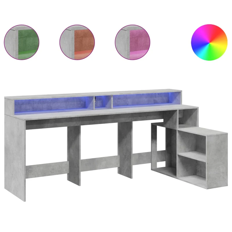 Breiter LED-beleuchteter Schreibtisch mit Monitorerhöhung
