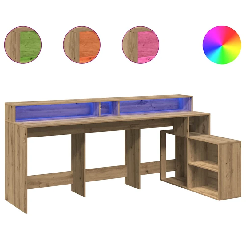 Breiter LED-beleuchteter Schreibtisch mit Monitorerhöhung