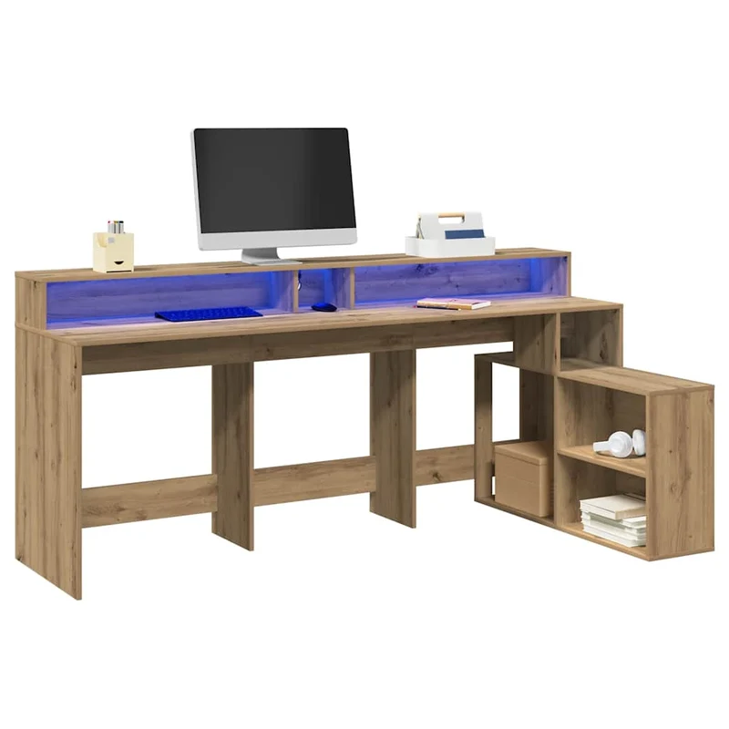 Breiter LED-beleuchteter Schreibtisch mit Monitorerhöhung