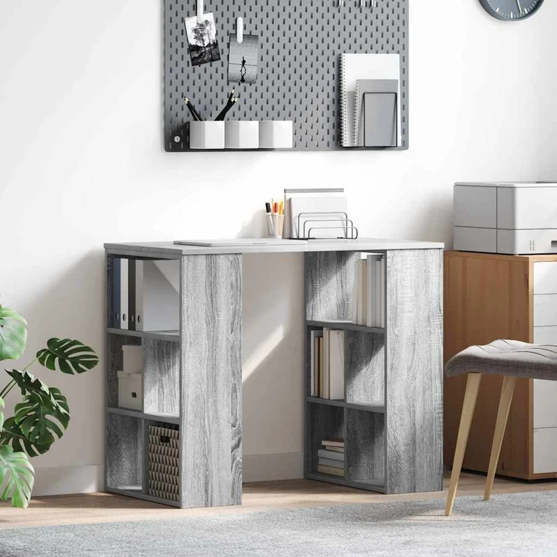 Praktischer Schreibtisch mit viel Platz, dank Regalfächern