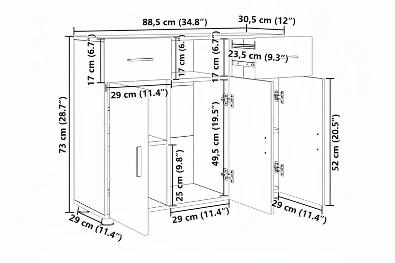 Modernes Sideboard mit zwei Schubladen und 3 Türen