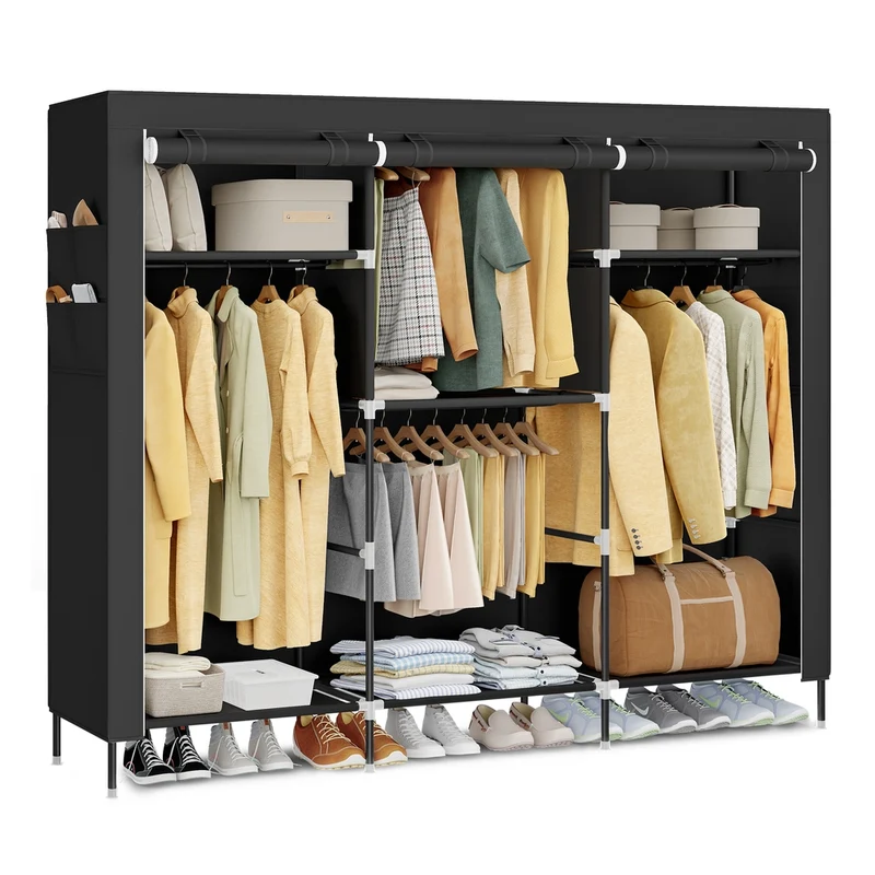 Stoffkleiderschrank mit Kleiderstange und praktischen Ablagen