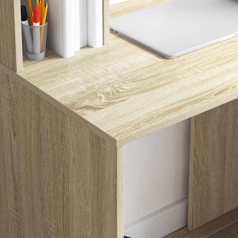 Toller Schreibtisch für kleine Räume, mit hohem Regal
