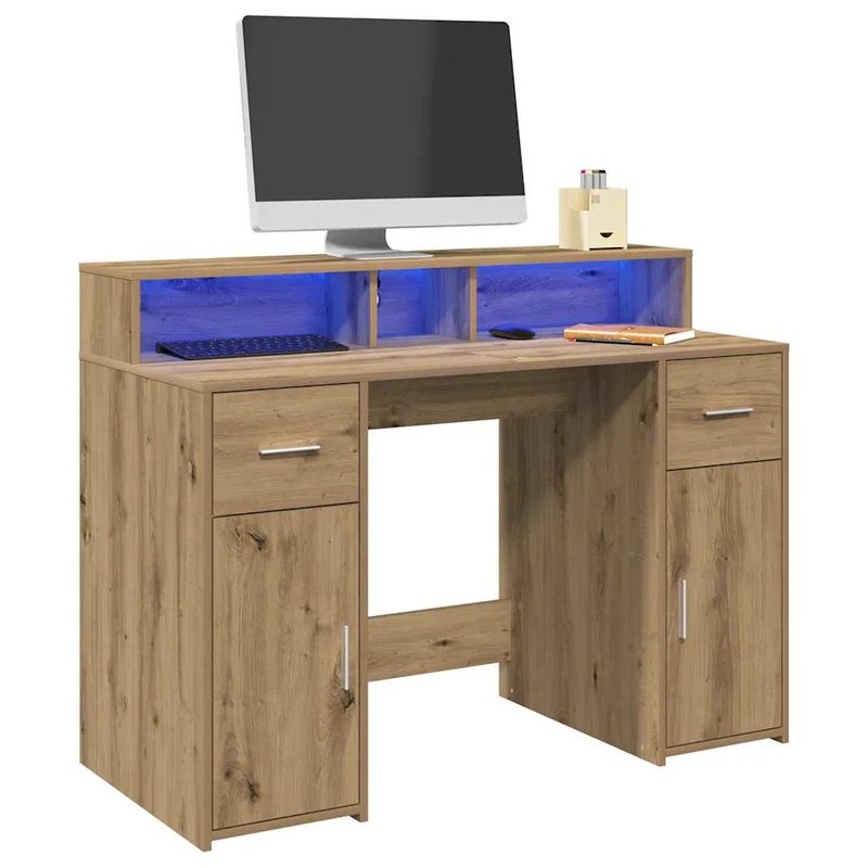 LED-Schreibtisch mit Monitorerhöhung, 120x55 cm