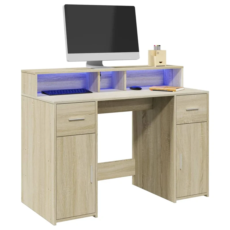 LED-Schreibtisch mit Monitorerhöhung, 120x55 cm
