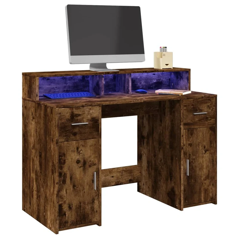 LED-Schreibtisch mit Monitorerhöhung, 120x55 cm