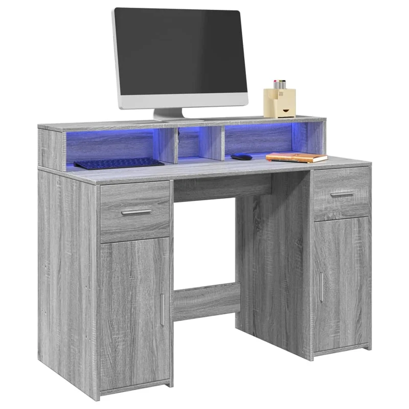 LED-Schreibtisch mit Monitorerhöhung, 120x55 cm