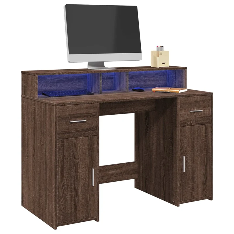 LED-Schreibtisch mit Monitorerhöhung, 120x55 cm