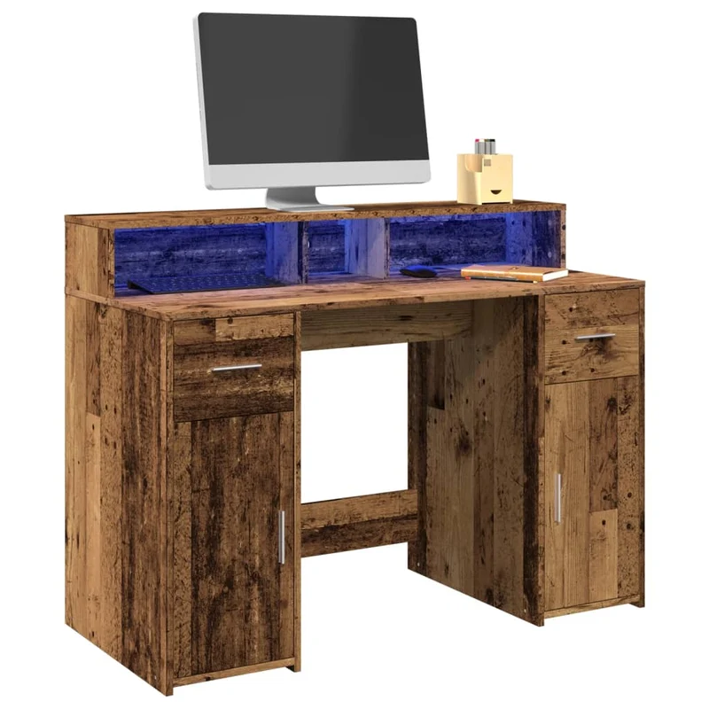LED-Schreibtisch mit Monitorerhöhung, 120x55 cm