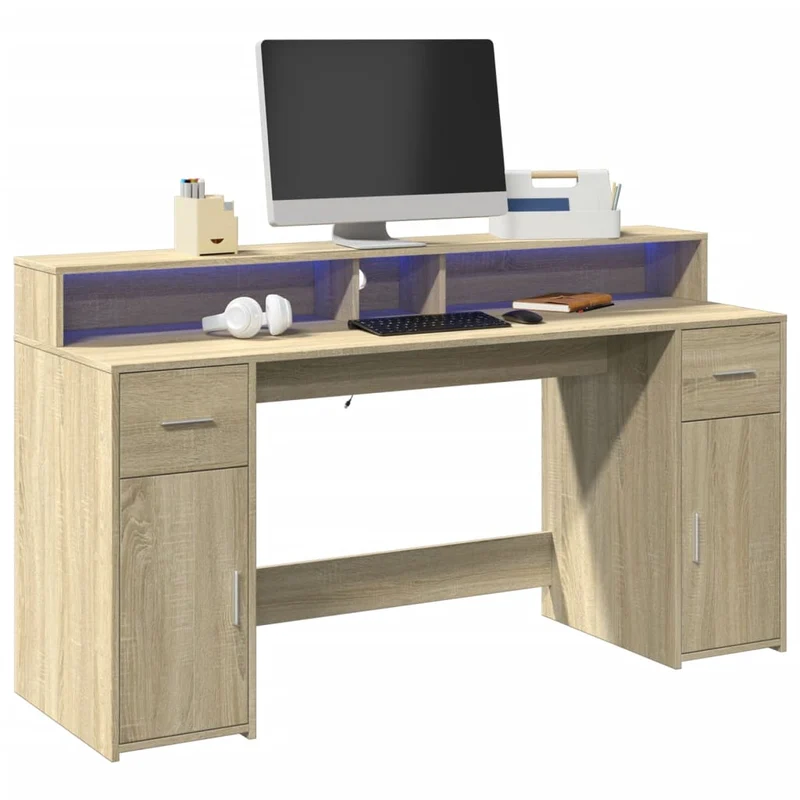 LED-Computertisch mit Monitorerhöhung, 160cm