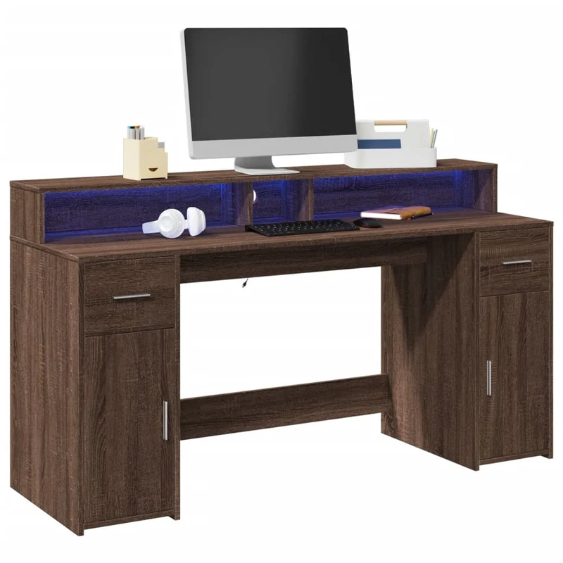 LED-Computertisch mit Monitorerhöhung, 160cm