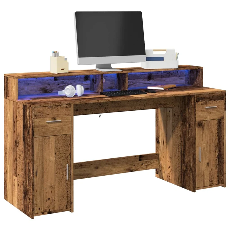 LED-Computertisch mit Monitorerhöhung, 160cm