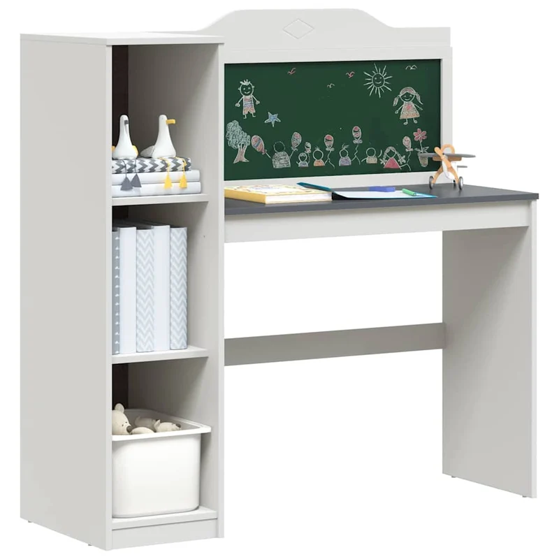 Schreibtisch mit Kreidetafel und Regalen fürs Kinderzimmer