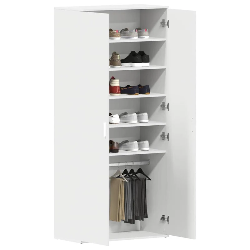 Hoher Schuhschrank mit 5 Ablagen und Kleiderstange