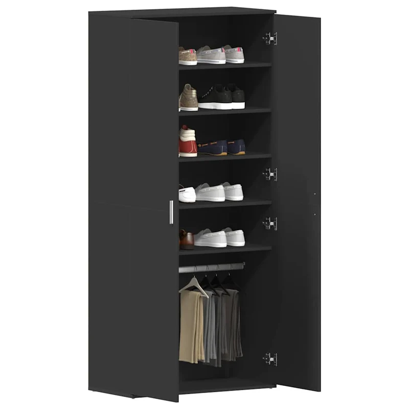 Hoher Schuhschrank mit 5 Ablagen und Kleiderstange