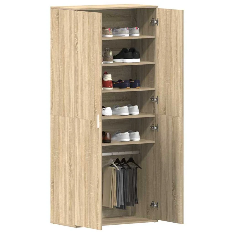 Hoher Schuhschrank mit 5 Ablagen und Kleiderstange