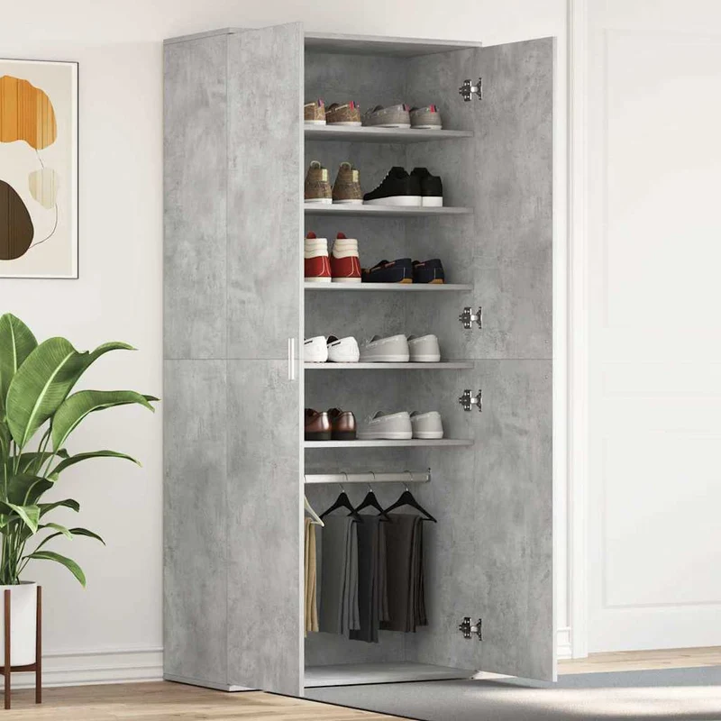 Hoher Schuhschrank mit 5 Ablagen und Kleiderstange
