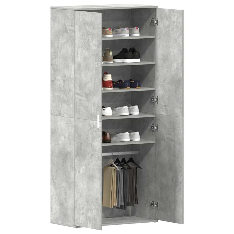 Hoher Schuhschrank mit 5 Ablagen und Kleiderstange