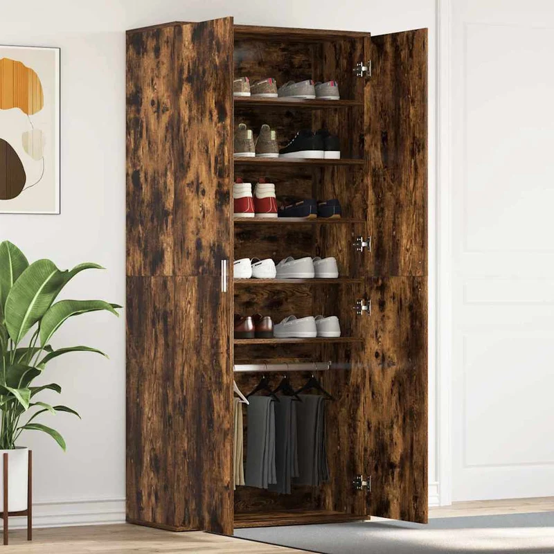 Hoher Schuhschrank mit 5 Ablagen und Kleiderstange