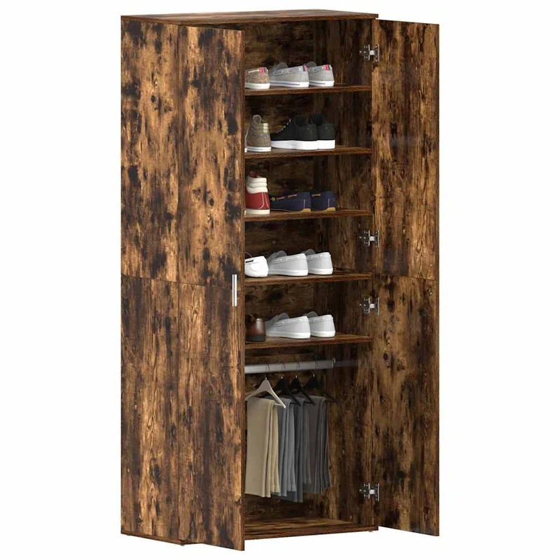 Hoher Schuhschrank mit 5 Ablagen und Kleiderstange
