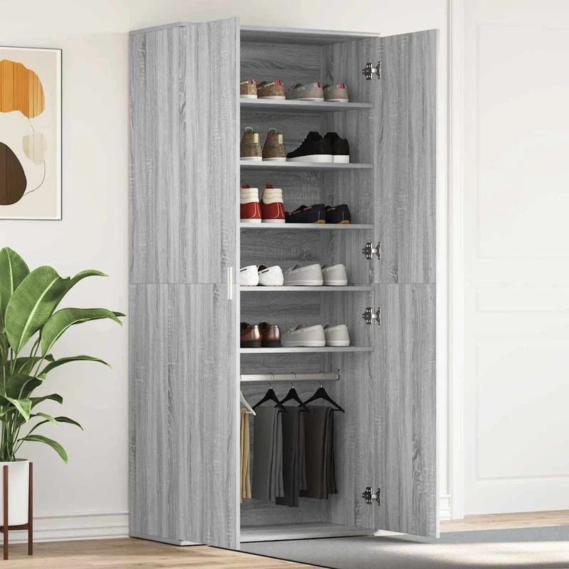 Hoher Schuhschrank mit 5 Ablagen und Kleiderstange