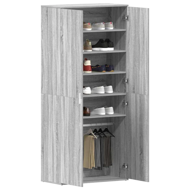 Hoher Schuhschrank mit 5 Ablagen und Kleiderstange