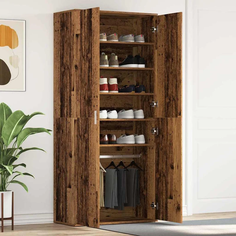 Hoher Schuhschrank mit 5 Ablagen und Kleiderstange