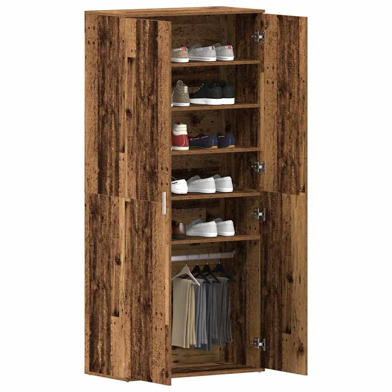 Hoher Schuhschrank mit 5 Ablagen und Kleiderstange