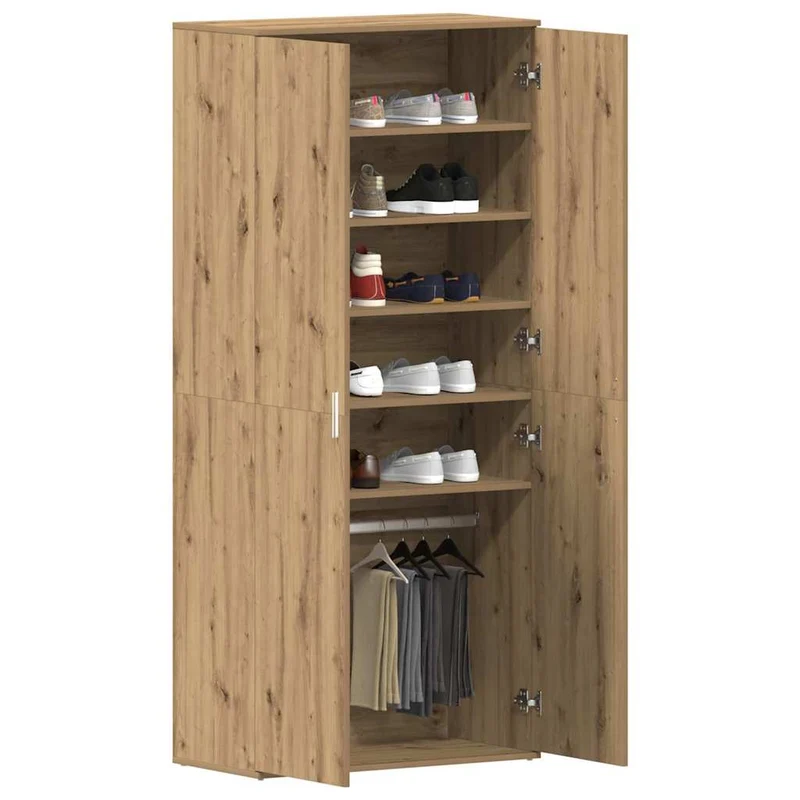 Hoher Schuhschrank mit 5 Ablagen und Kleiderstange