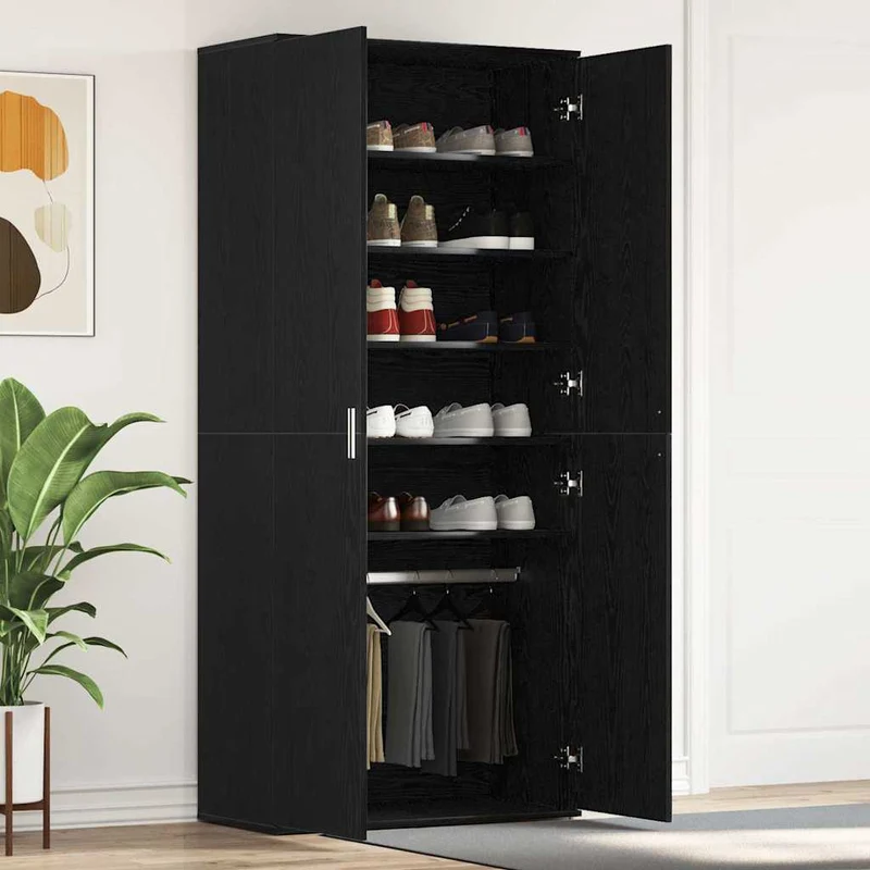 Hoher Schuhschrank mit 5 Ablagen und Kleiderstange