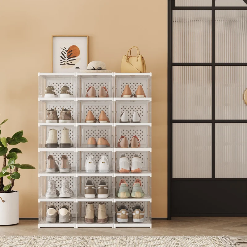 Schuhschrank mit 6 Schuhboxen transparent-tintenschwarz