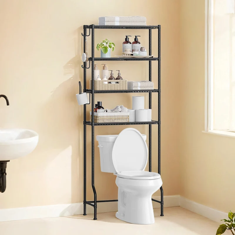 Toilettenregal mit Haken und verstellbaren Ablagen