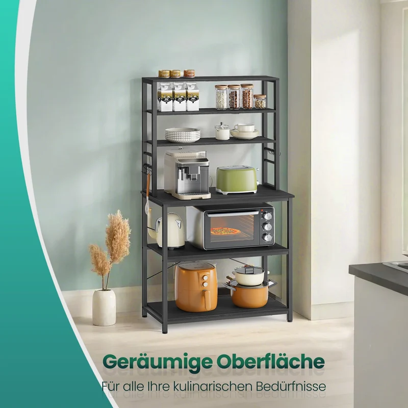 Küchenregal stehend mit 6 Regalebenen und 6 Haken