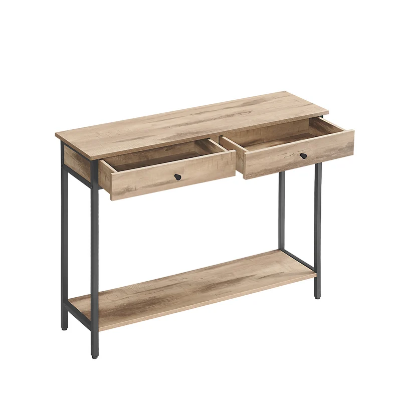 Konsolentisch mit 2 Schubladen und Stahlgestell vintagebraun-schwarz