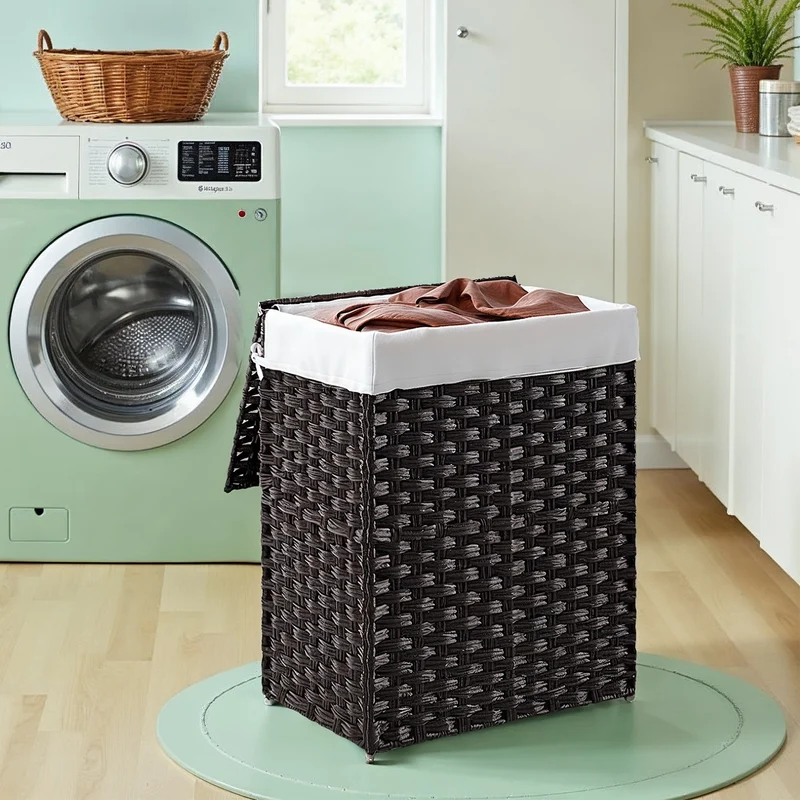 Handgeflochtener Wäschekorb aus synthetischem Rattan