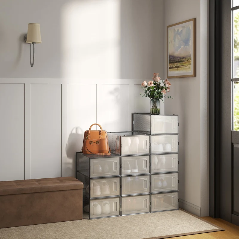 Schuhboxen, 12er Set, Schuh-Organizer aus Kunststoff