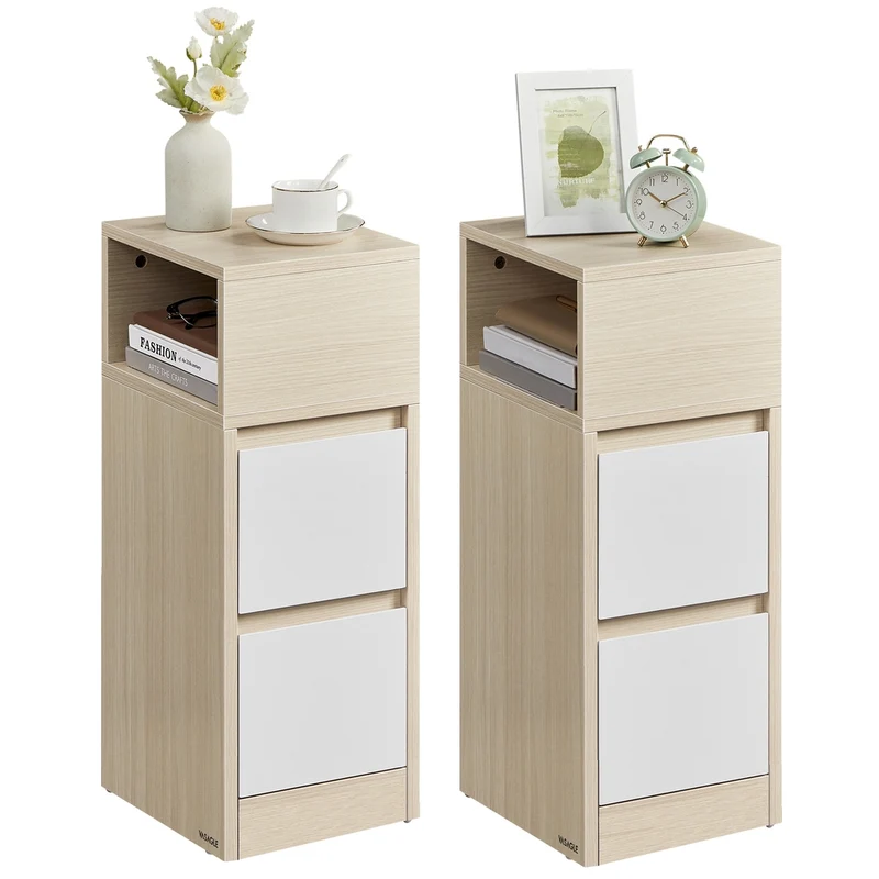 Schmaler Nachttisch mit 2 Schubladen