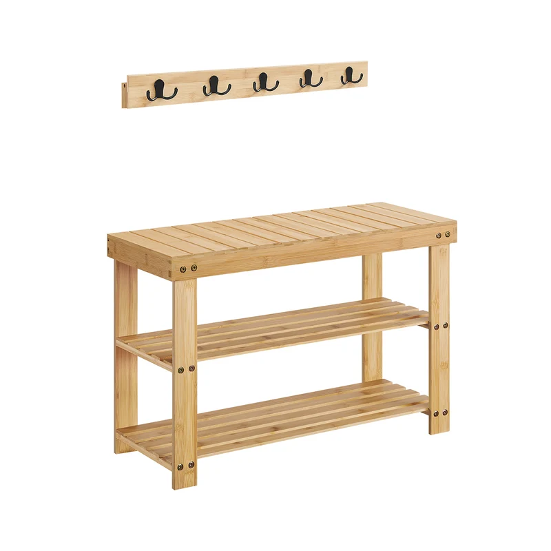 Schuhbank Wandgarderobe Set aus Bambus naturbeige