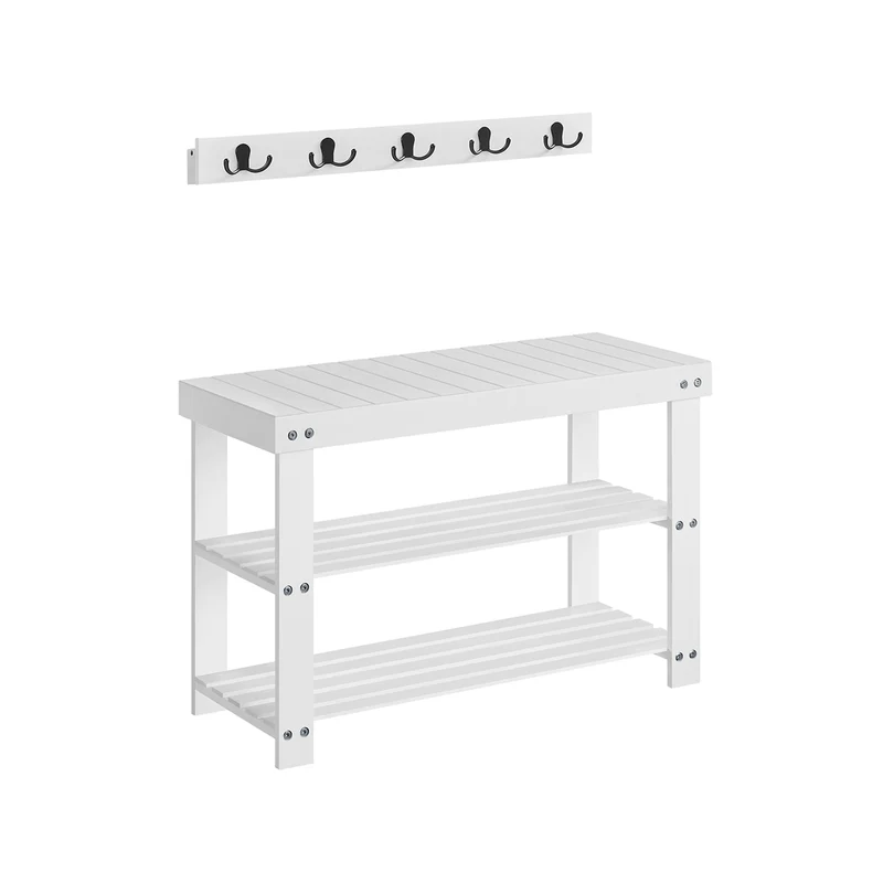 Schuhbank Wandgarderobe Set aus Bambus naturbeige