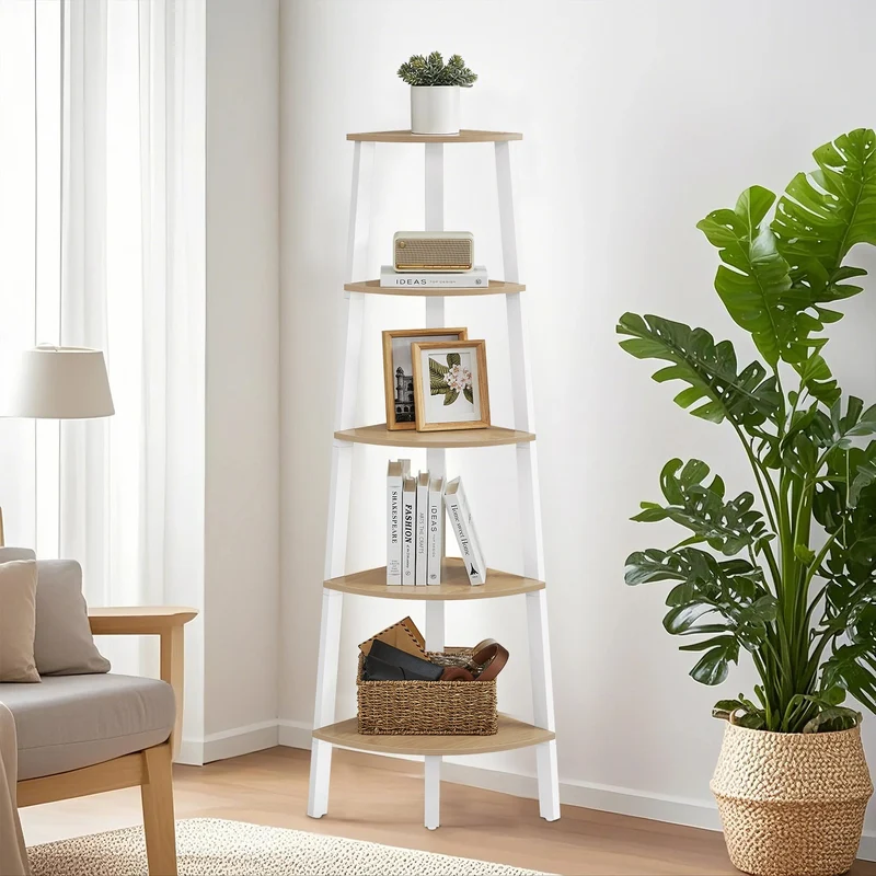 Eckregal, Bücherregal mit 5 Ebenen, Leiterregal