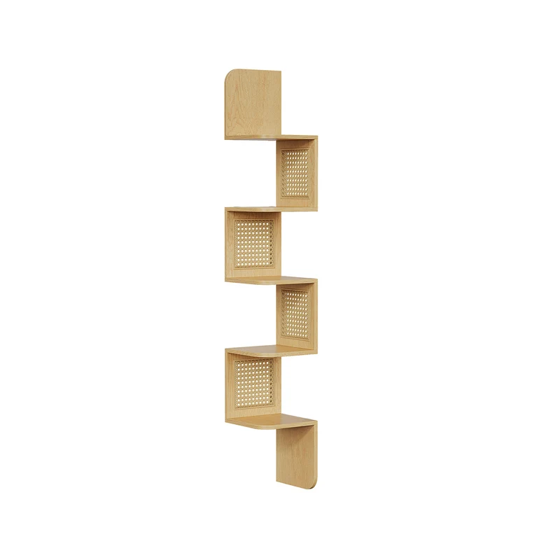 Wandregal mit 5 Ebenen und PVC-Rattan-Seitenplatten