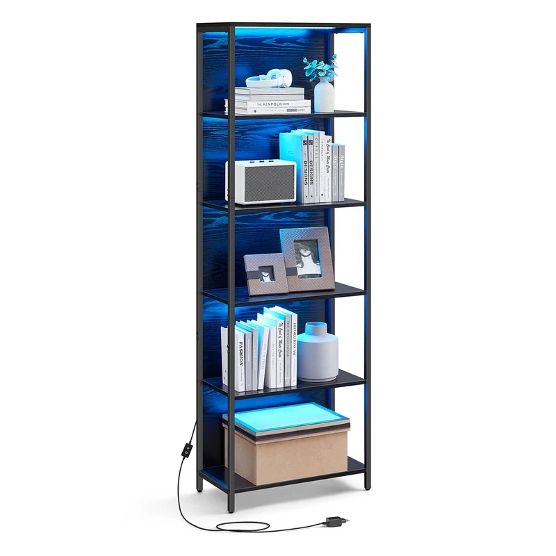 Bücherregal mit 6 Ebenen und Leuchten 30,3 x 60 x 178,6 cm