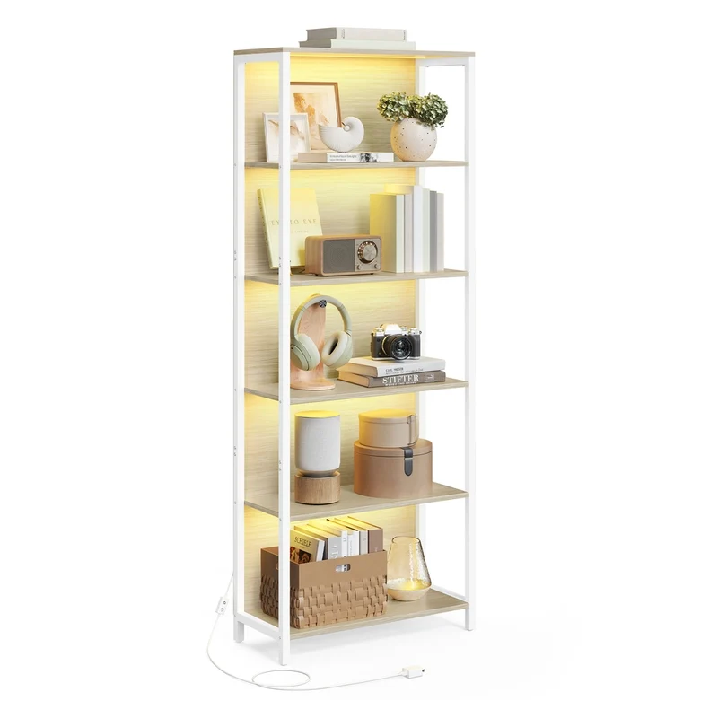 Bücherregal mit 6 Ebenen und Leuchten 30,3 x 60 x 178,6 cm