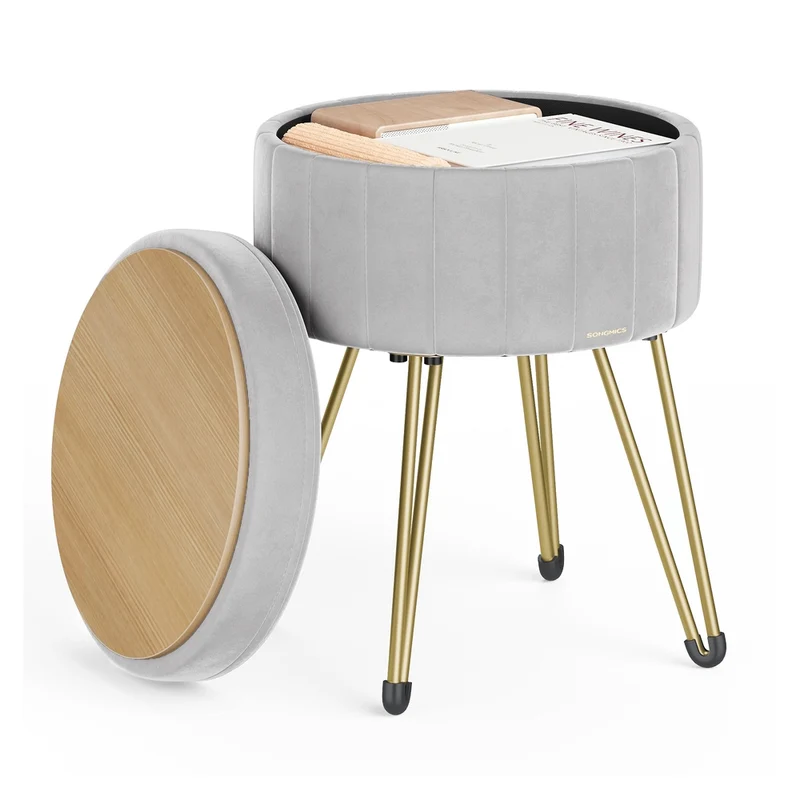 Sitzhocker mit Stauraum und 4 Metallbeinen tintenschwarz