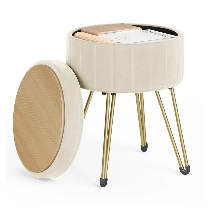 Sitzhocker mit Stauraum und 4 Metallbeinen tintenschwarz