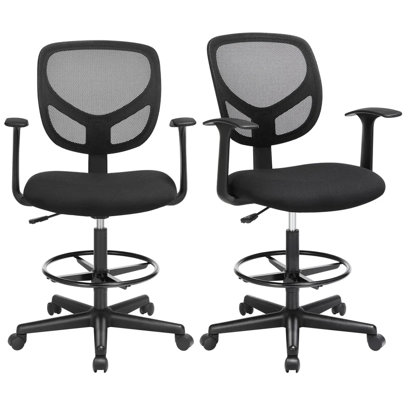SONGMICS Arbeitsstuhl, 2er Set, Ergonomischer Bürostuhl mit Armlehnen